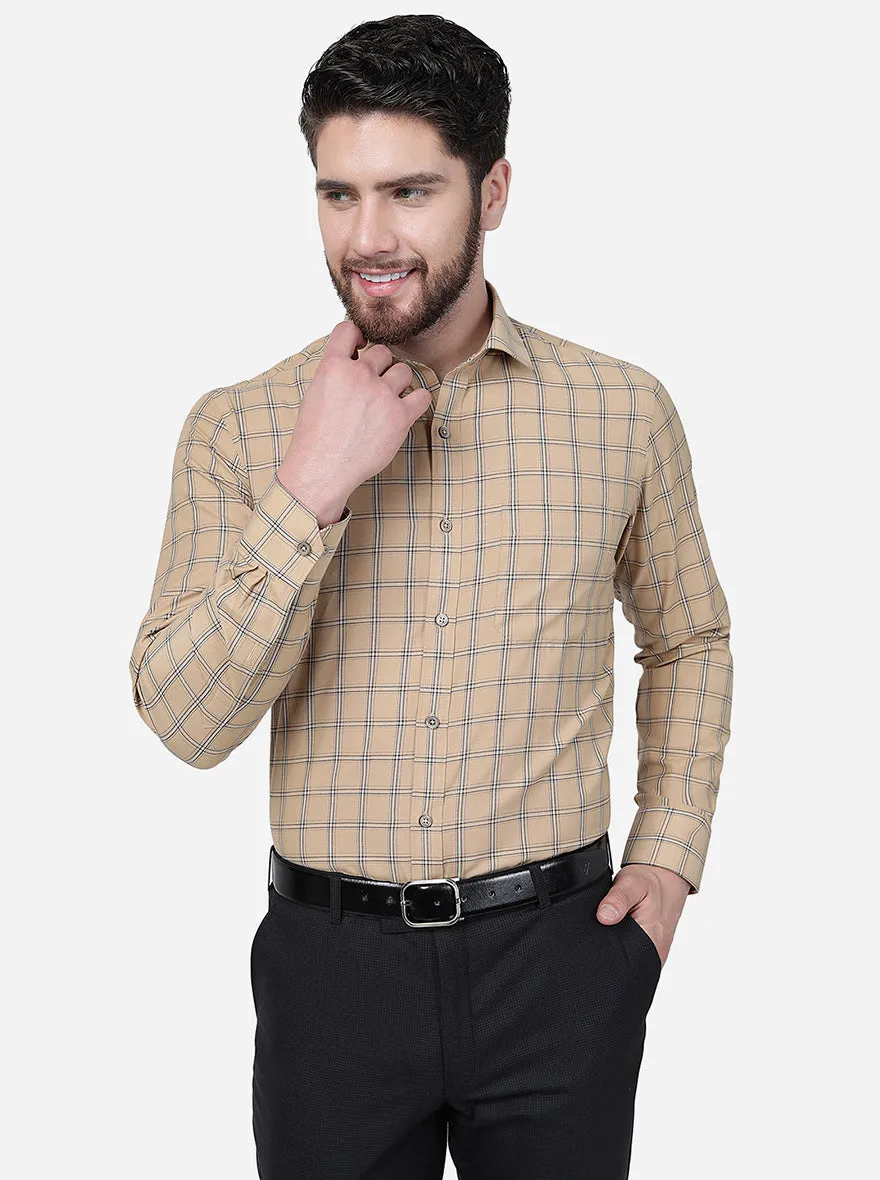 Khaki Checked Slim Fit Formal Shirt | Greenfibre