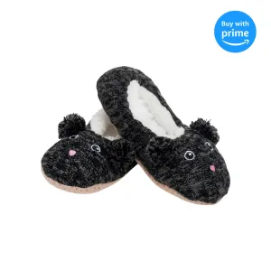 Kitty Cat Pom Womens Animal Cozy Indoor Plush Lined Non Slip Fuzzy Soft Slipper - Medium