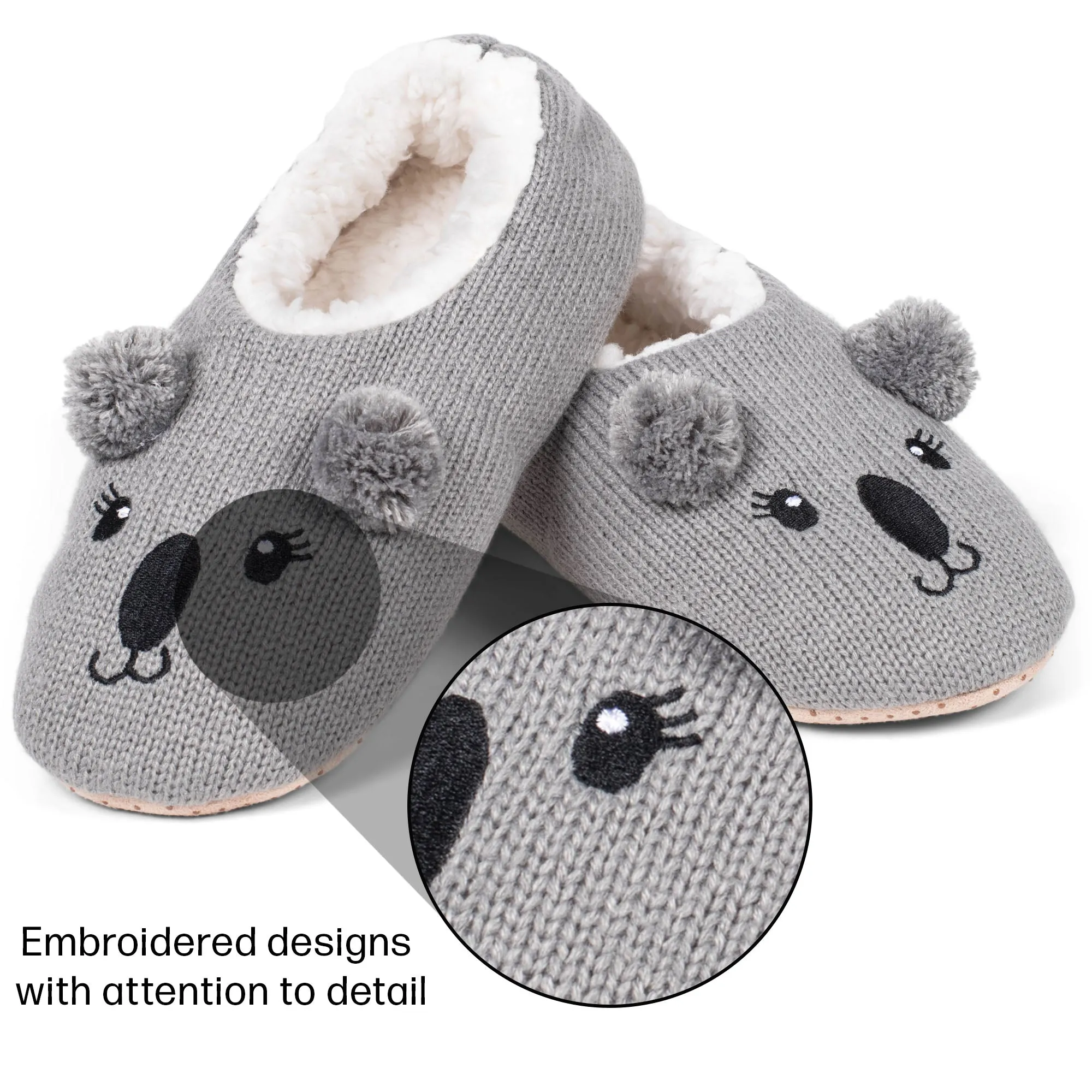 Koala Grey Women's Animal Cozy Plush Lined Non Slip Fuzzy Slipper - Medium