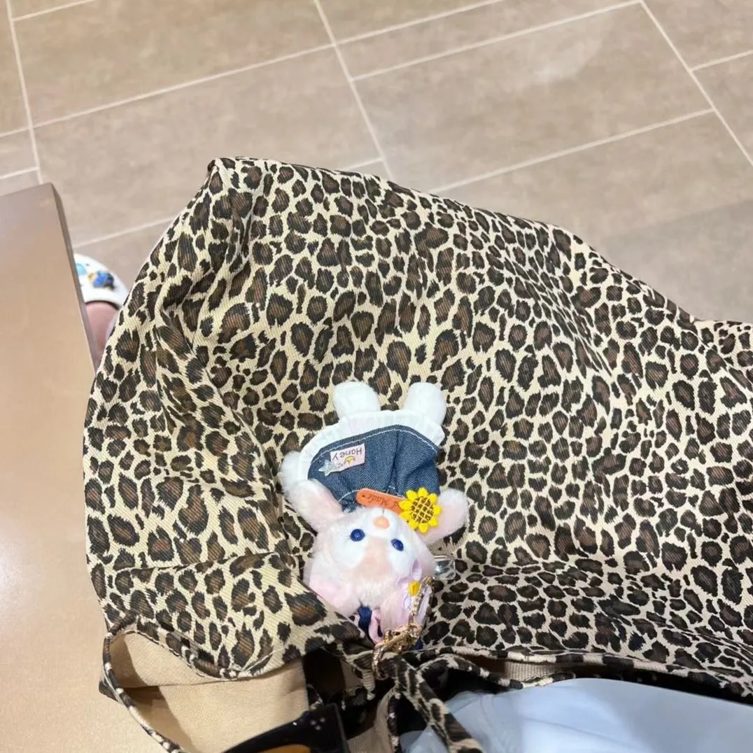 Korean Leopard Print Canvas Bag  New Large Capacity Leisure All-Matching Lazy Style Fashion Tote Bag Cloth Shoulder Bag