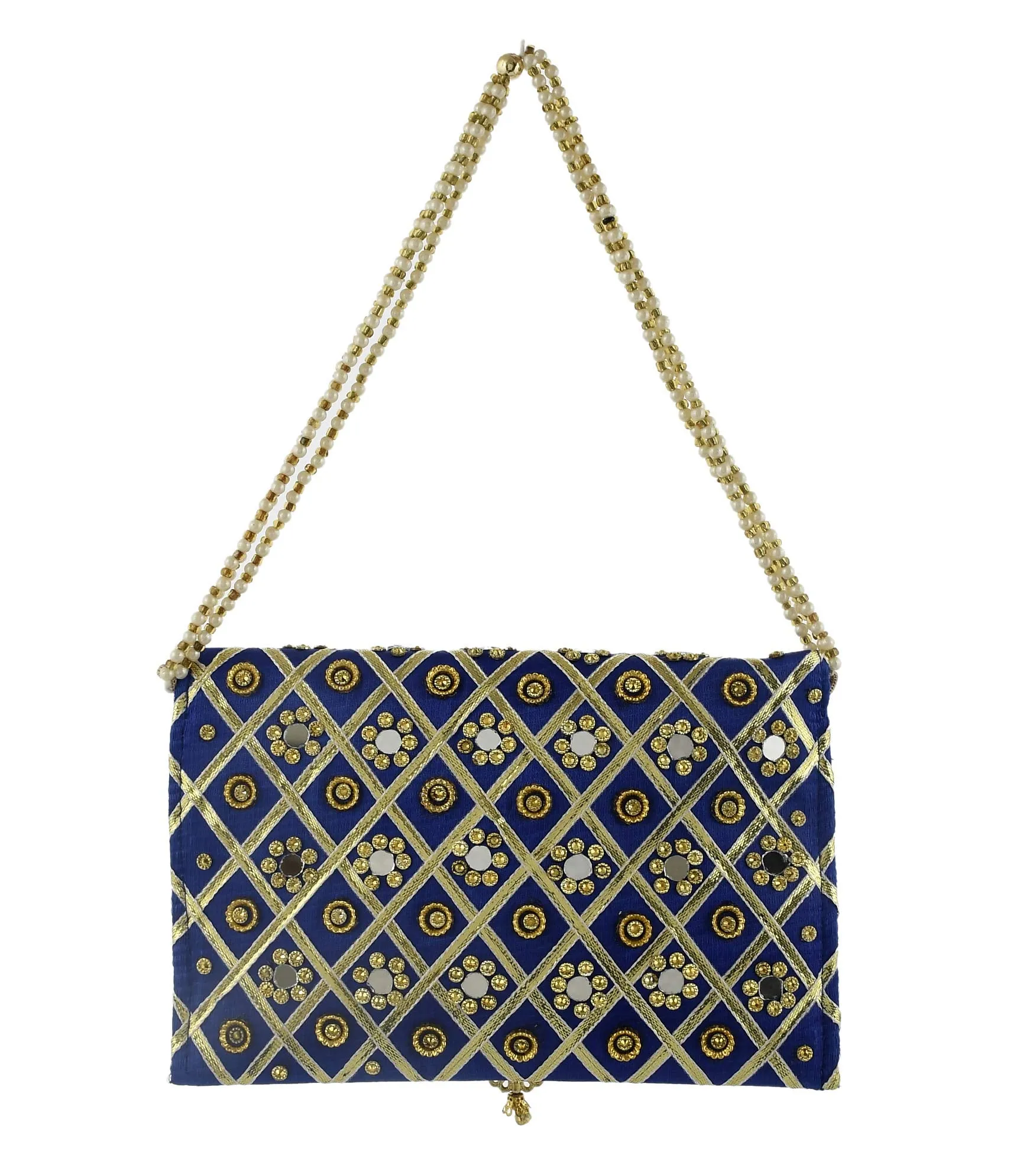 Kuber Industries 2 Pieces Silk Traditional Mirror Work Envelope Clutch/Hand Purse Bag for Women/Girls (Blue)-KUBMART11445