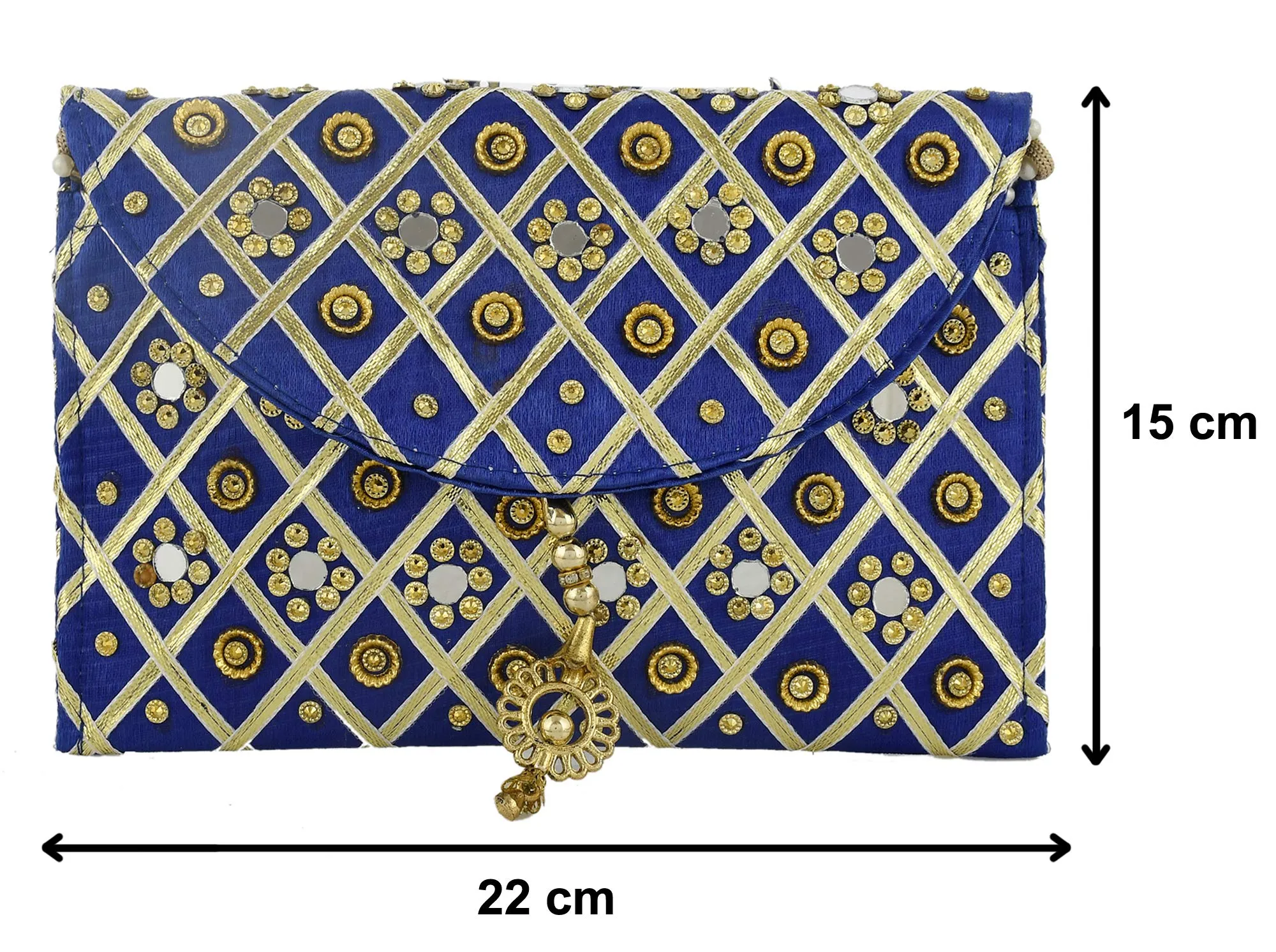 Kuber Industries 2 Pieces Silk Traditional Mirror Work Envelope Clutch/Hand Purse Bag for Women/Girls (Blue)-KUBMART11445