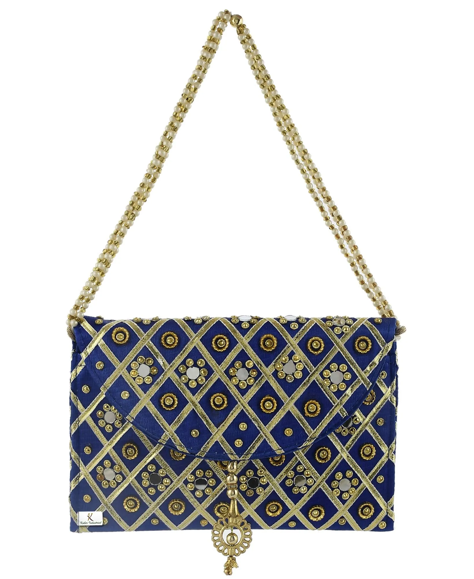 Kuber Industries 2 Pieces Silk Traditional Mirror Work Envelope Clutch/Hand Purse Bag for Women/Girls (Blue)-KUBMART11445