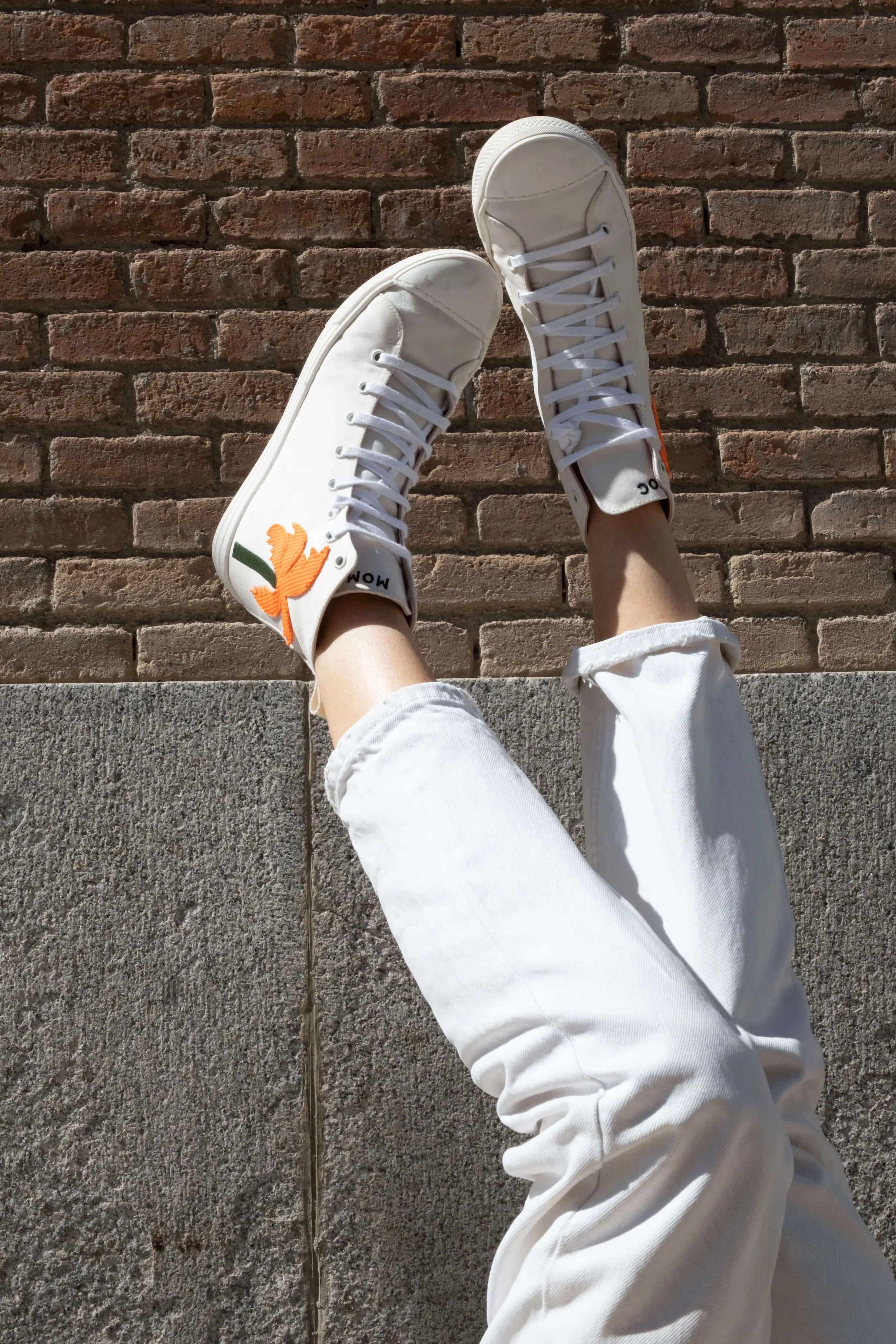 L.A. Vegan Leather High Top Sneakers | White & Orange