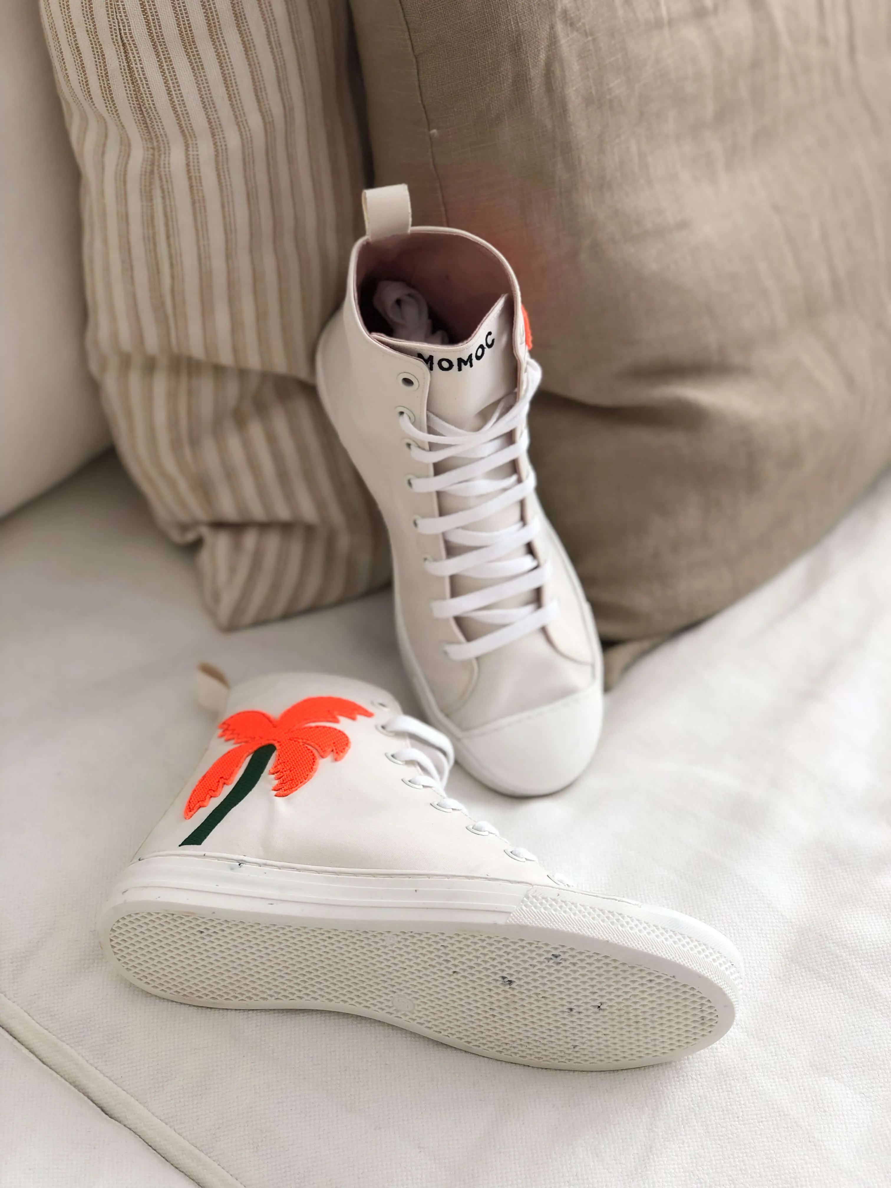 L.A. Vegan Leather High Top Sneakers | White & Orange