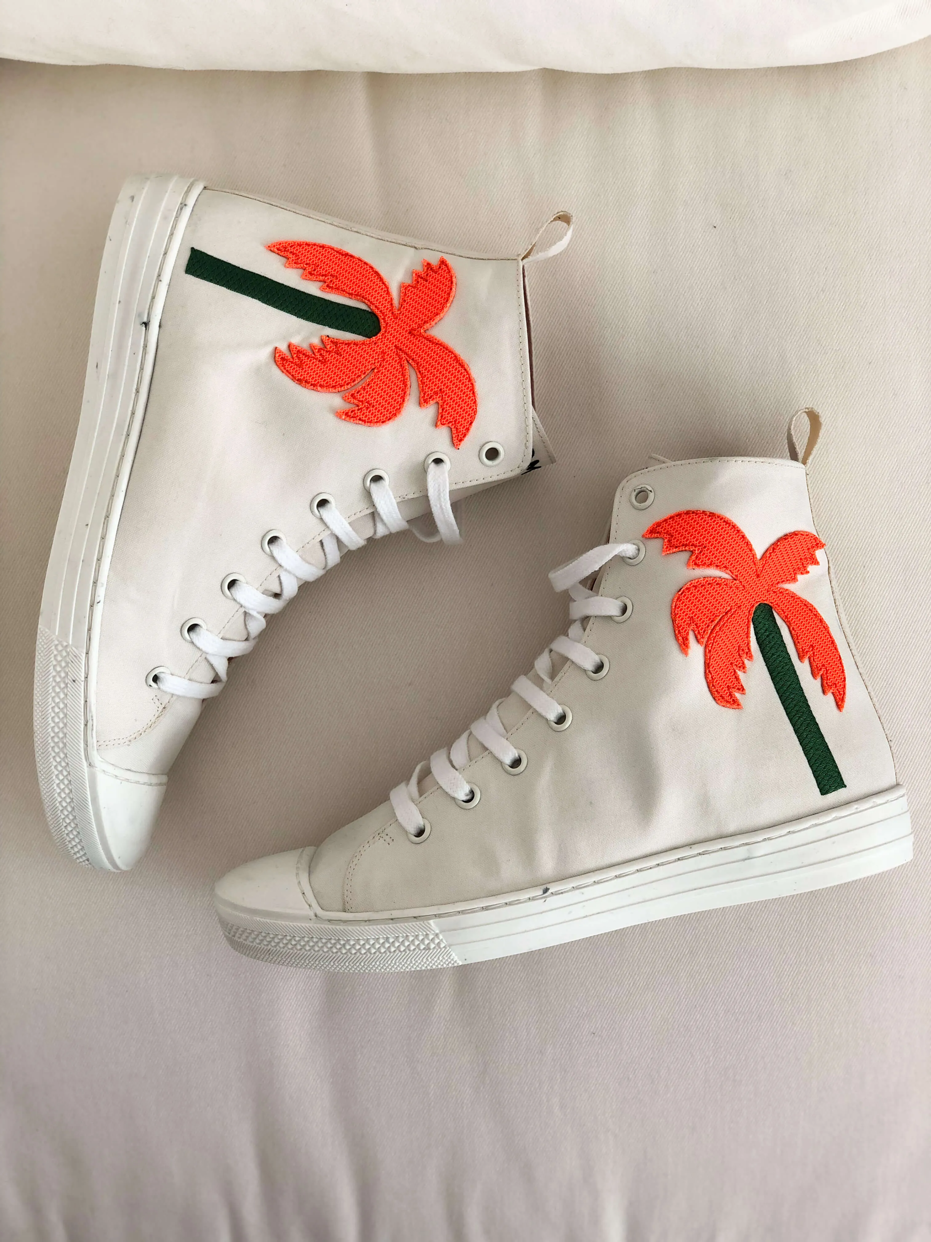 L.A. Vegan Leather High Top Sneakers | White & Orange