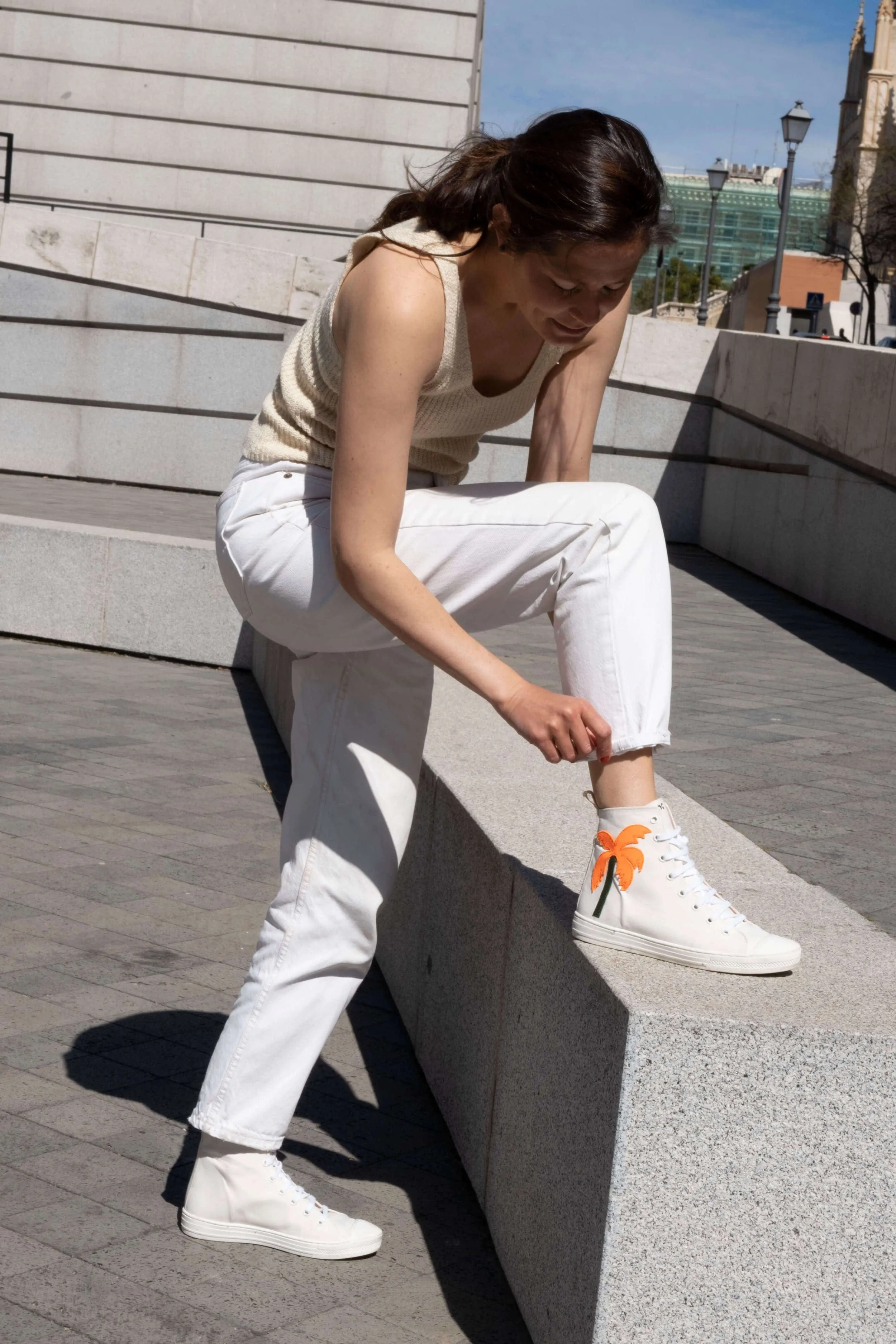 L.A. Vegan Leather High Top Sneakers | White & Orange