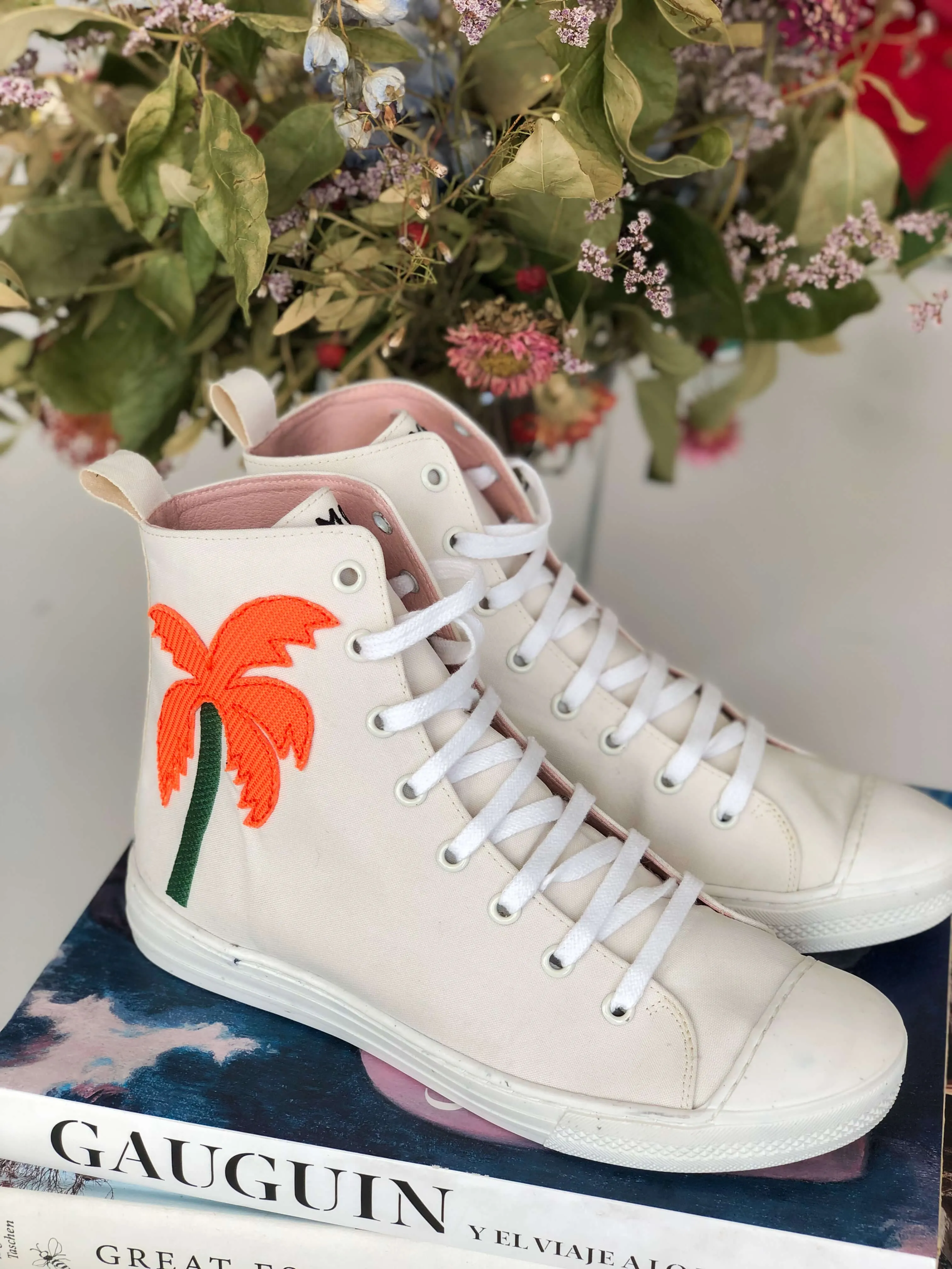 L.A. Vegan Leather High Top Sneakers | White & Orange