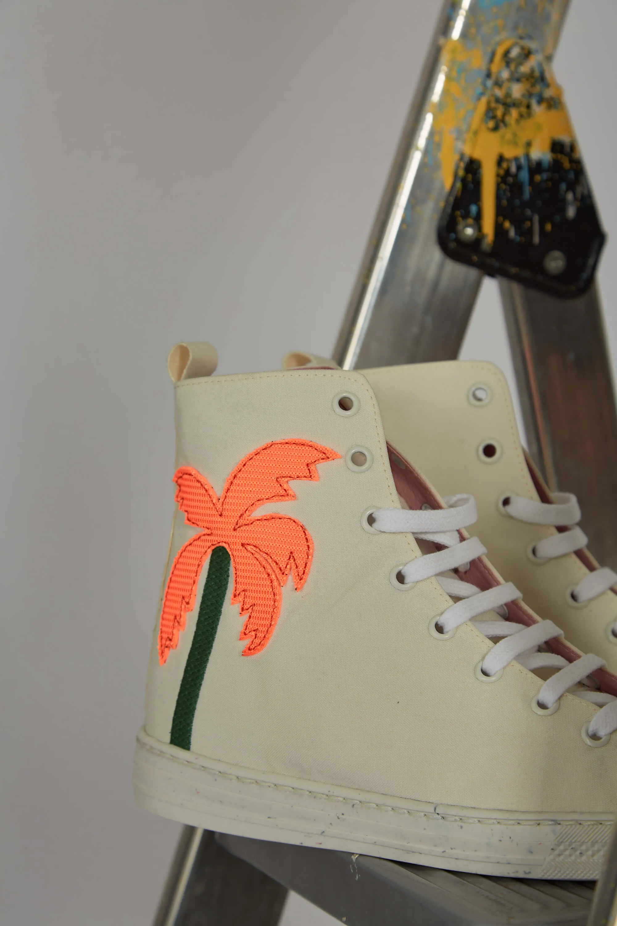 L.A. Vegan Leather High Top Sneakers | White & Orange