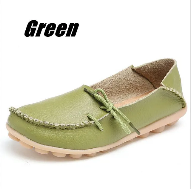 Large Size Genuine Leather Women Shoes Mother Shoe Girls Lace-Up Fashion Casual Shoes Comfortable Breathable Women Flats LLX-911