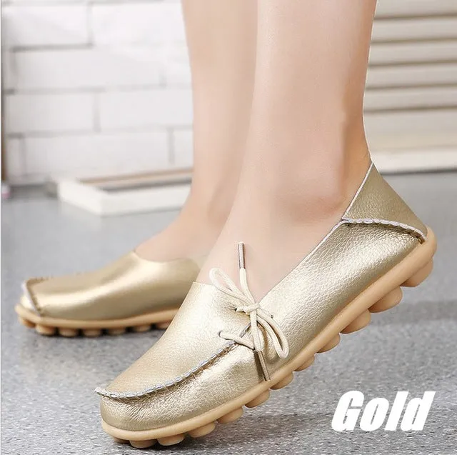 Large Size Genuine Leather Women Shoes Mother Shoe Girls Lace-Up Fashion Casual Shoes Comfortable Breathable Women Flats LLX-911