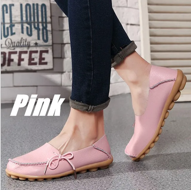 Large Size Genuine Leather Women Shoes Mother Shoe Girls Lace-Up Fashion Casual Shoes Comfortable Breathable Women Flats LLX-911