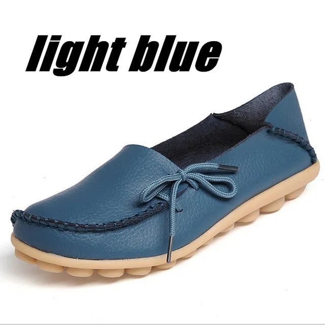 Large Size Genuine Leather Women Shoes Mother Shoe Girls Lace-Up Fashion Casual Shoes Comfortable Breathable Women Flats LLX-911