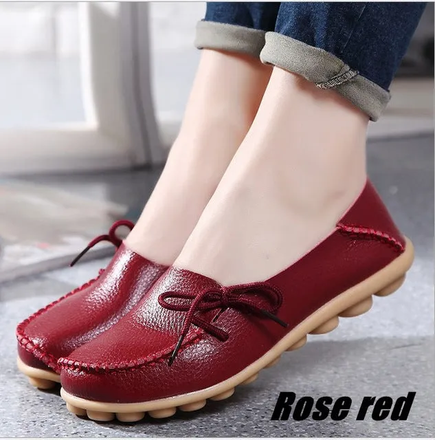 Large Size Genuine Leather Women Shoes Mother Shoe Girls Lace-Up Fashion Casual Shoes Comfortable Breathable Women Flats LLX-911