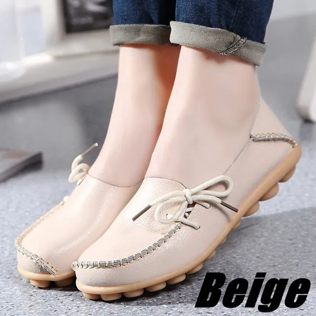 Large Size Genuine Leather Women Shoes Mother Shoe Girls Lace-Up Fashion Casual Shoes Comfortable Breathable Women Flats LLX-911