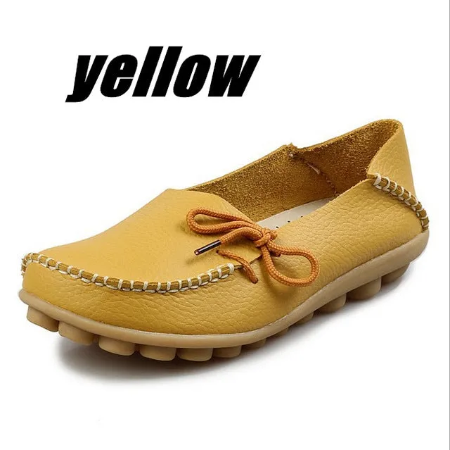 Large Size Genuine Leather Women Shoes Mother Shoe Girls Lace-Up Fashion Casual Shoes Comfortable Breathable Women Flats LLX-911