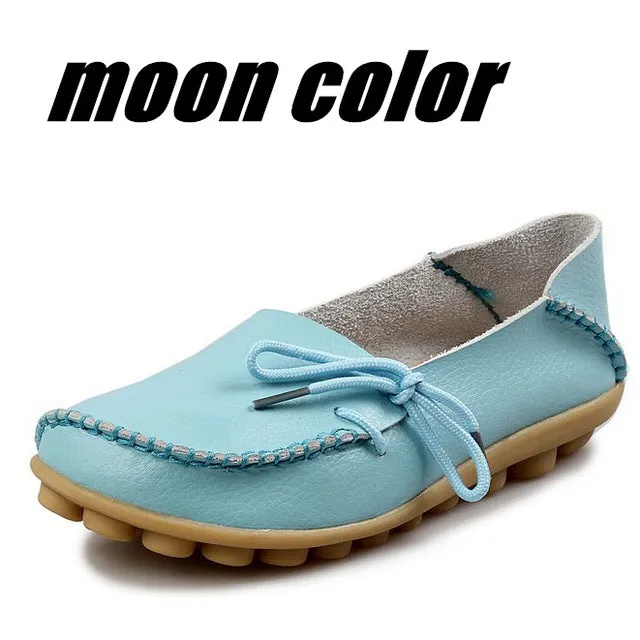 Large Size Genuine Leather Women Shoes Mother Shoe Girls Lace-Up Fashion Casual Shoes Comfortable Breathable Women Flats LLX-911