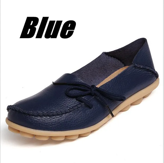 Large Size Genuine Leather Women Shoes Mother Shoe Girls Lace-Up Fashion Casual Shoes Comfortable Breathable Women Flats LLX-911