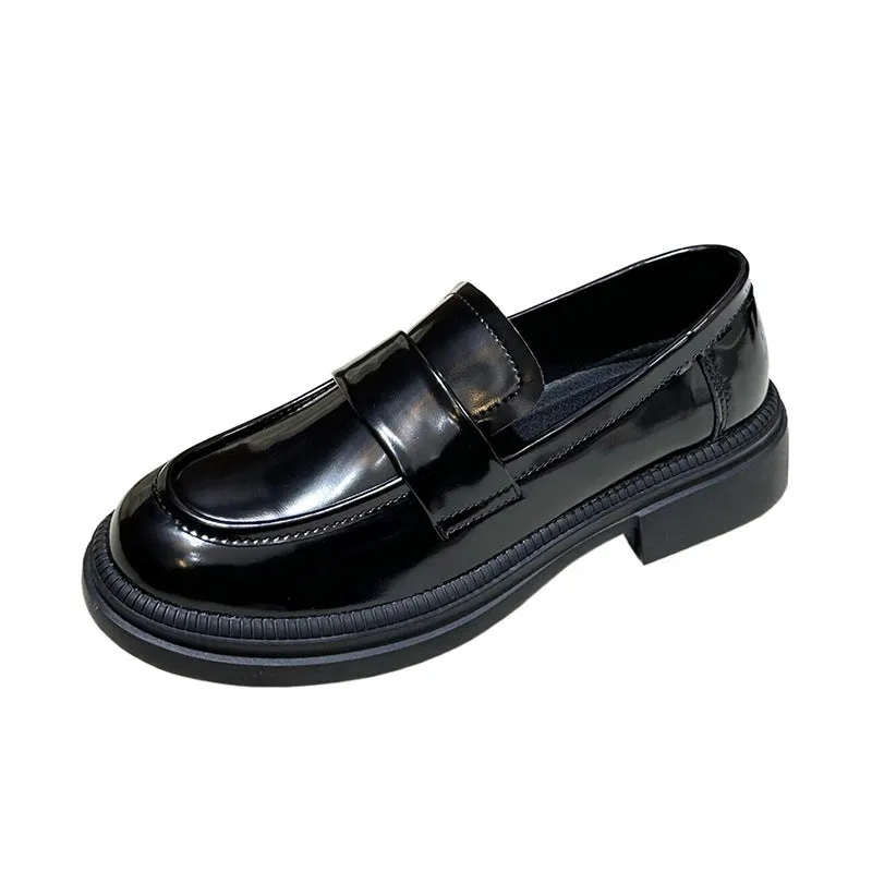 Leather Platform Height-Increasing Versatile Slip-On Black Casual Shoes