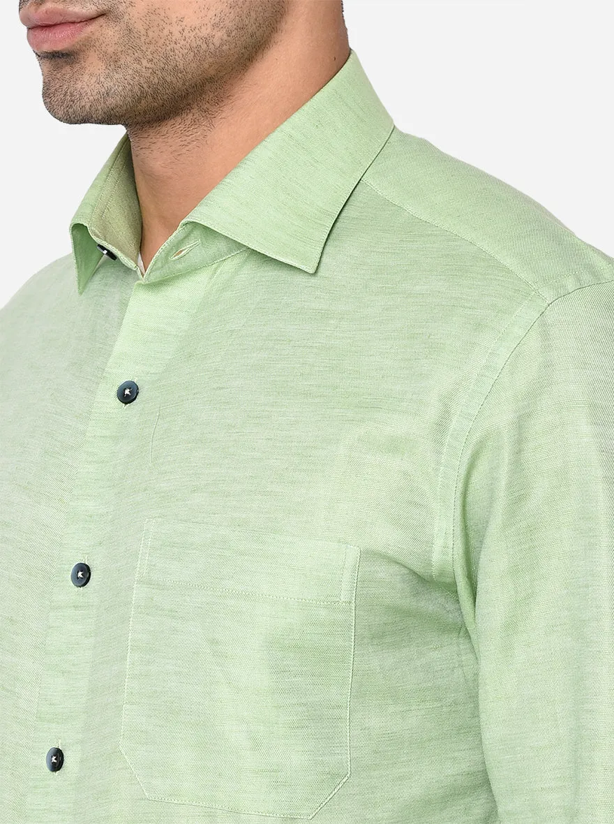 Light Green Solid Slim Fit Formal Shirt | Metal