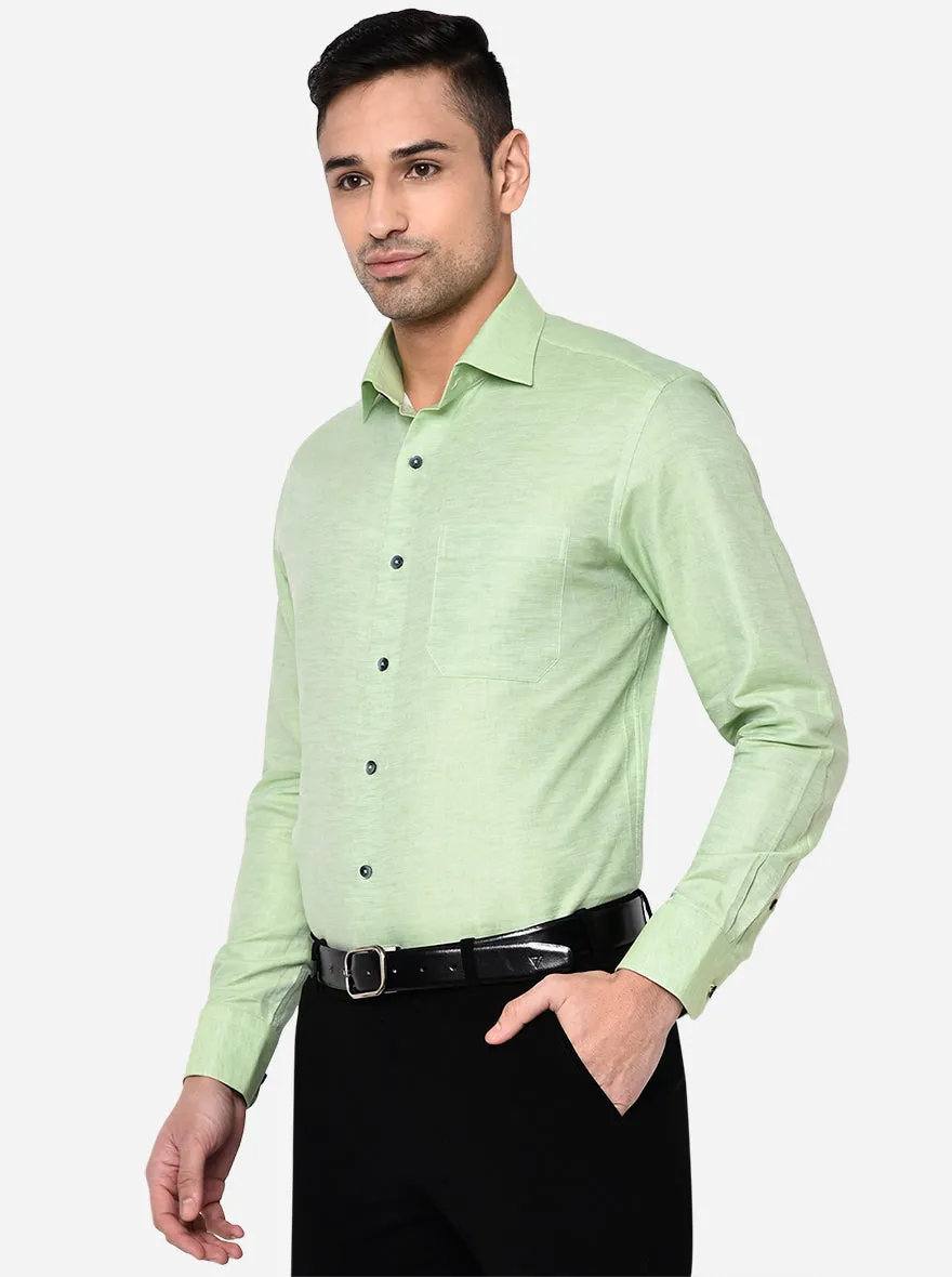 Light Green Solid Slim Fit Formal Shirt | Metal