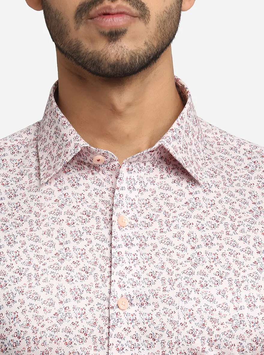 Light Pink Printed Regular Fit Formal Shirt | JadeBlue