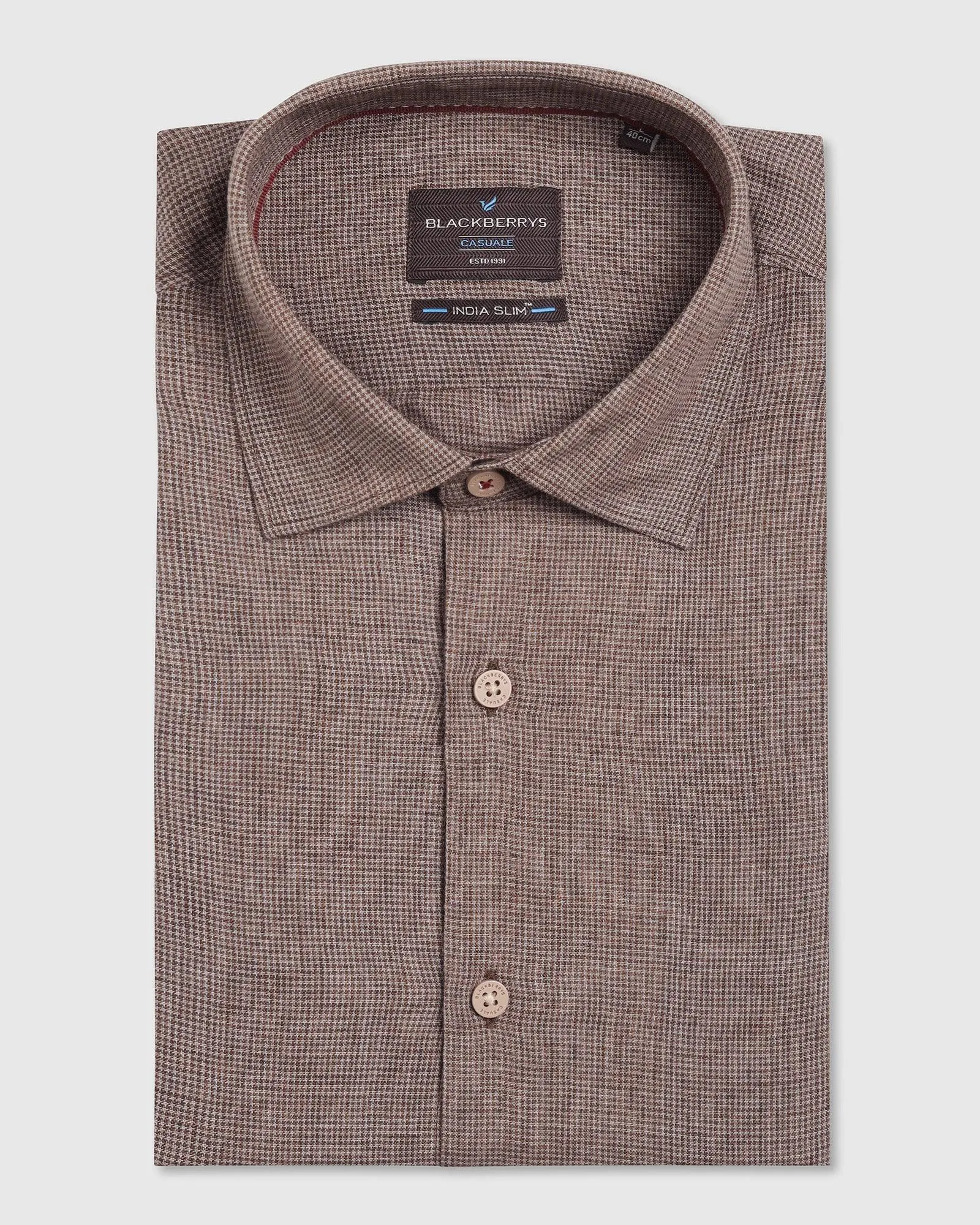 Linen Casual Brown Check Shirt - Connor