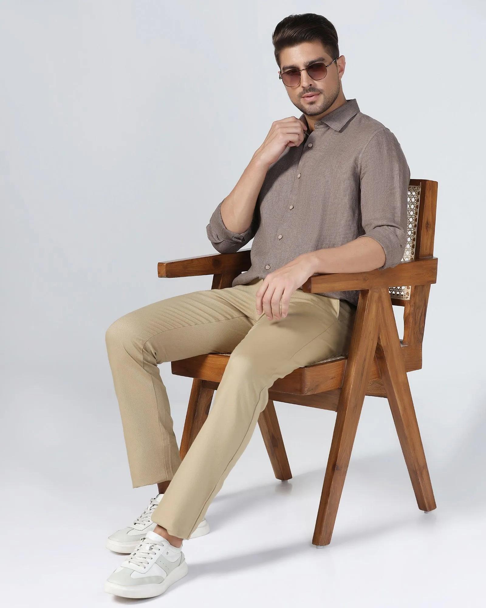 Linen Casual Brown Check Shirt - Connor