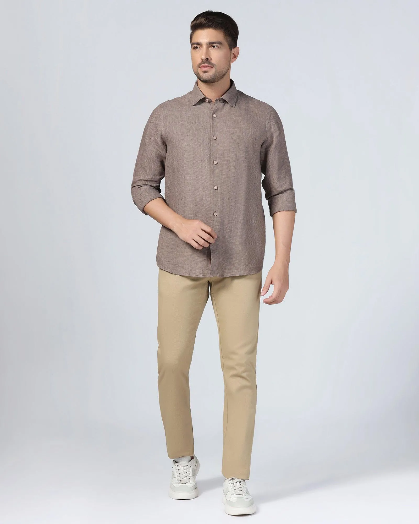 Linen Casual Brown Check Shirt - Connor