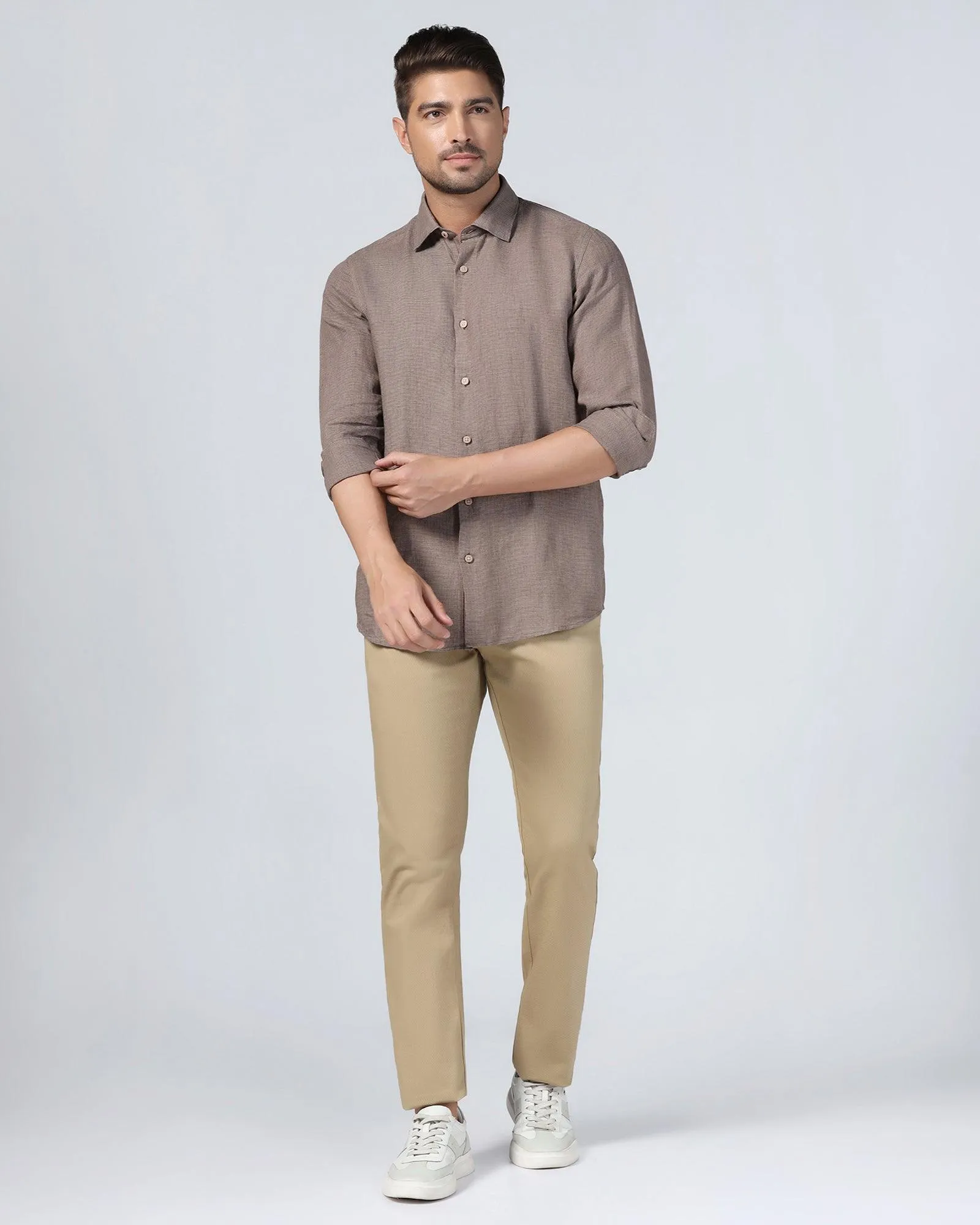 Linen Casual Brown Check Shirt - Connor