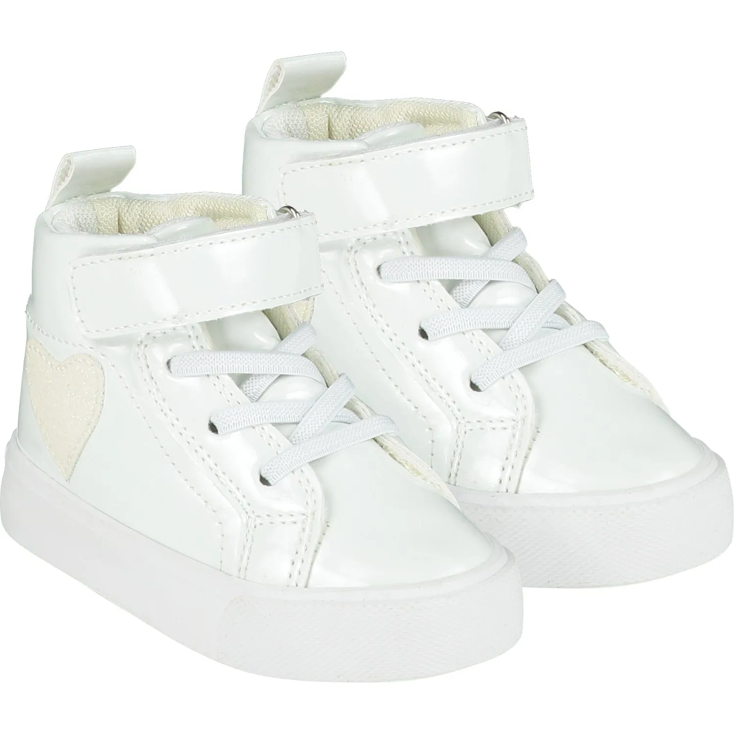 LITTLE A - Sweetheart Glitter Heart High Top - White