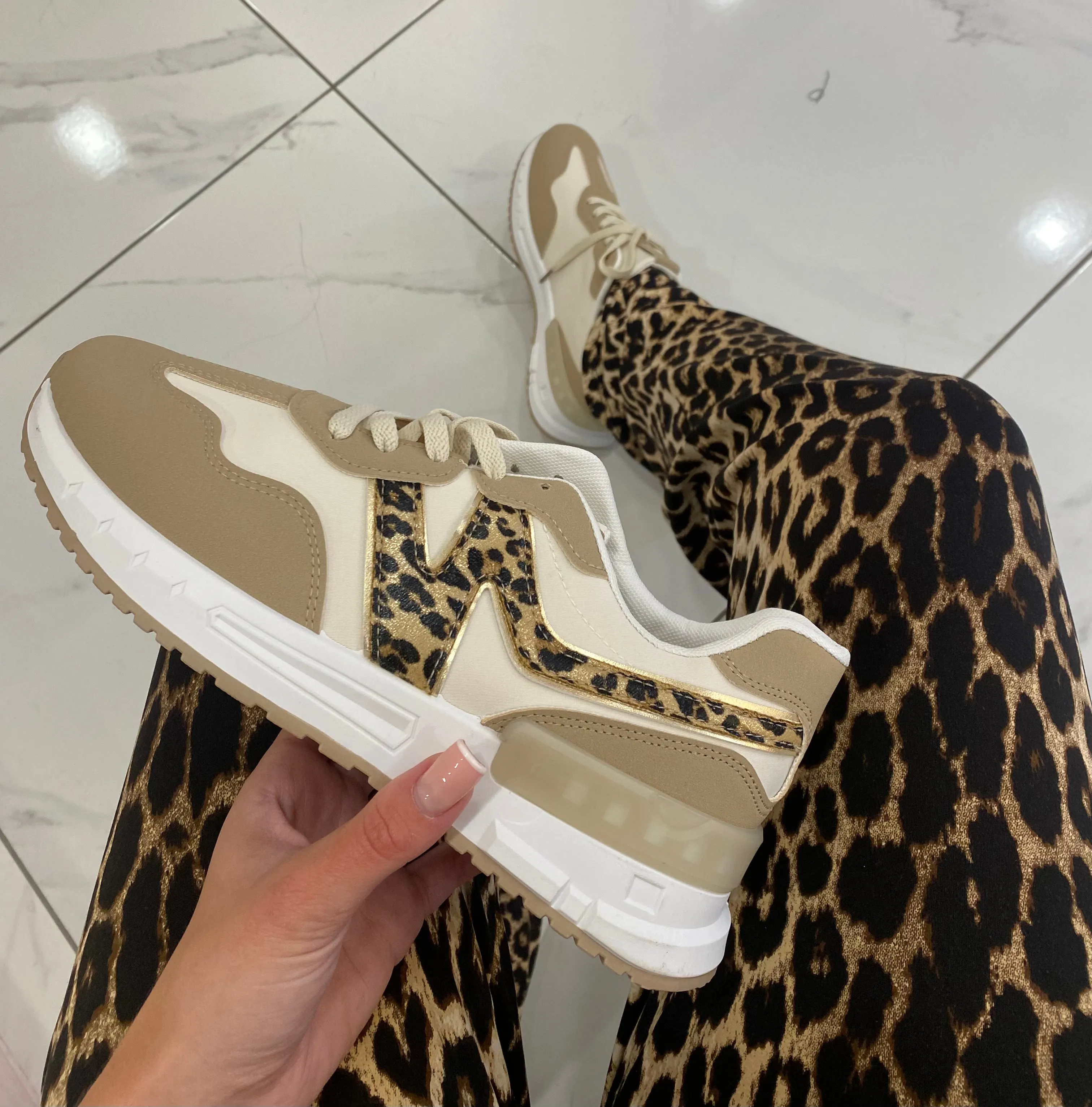 Lou Lou Leopard Print Nude Trainers