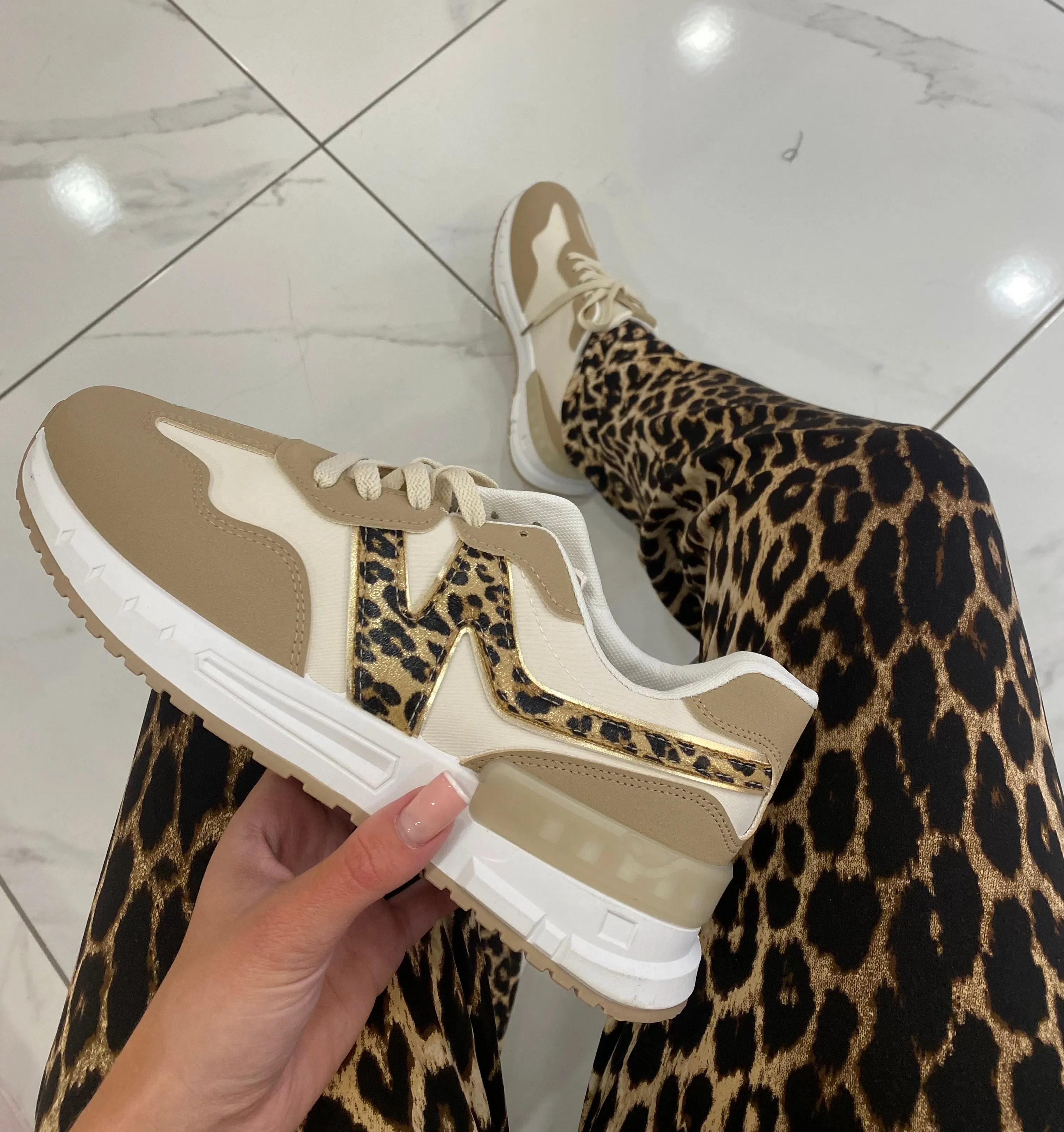 Lou Lou Leopard Print Nude Trainers