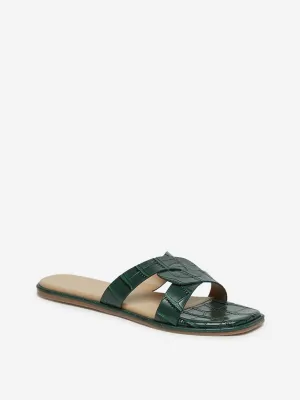 LUNA BLU Green Snake Textured Sandals