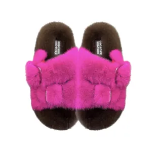 Luxe Mink Slide Sandals - Brown 'n' Fuschia