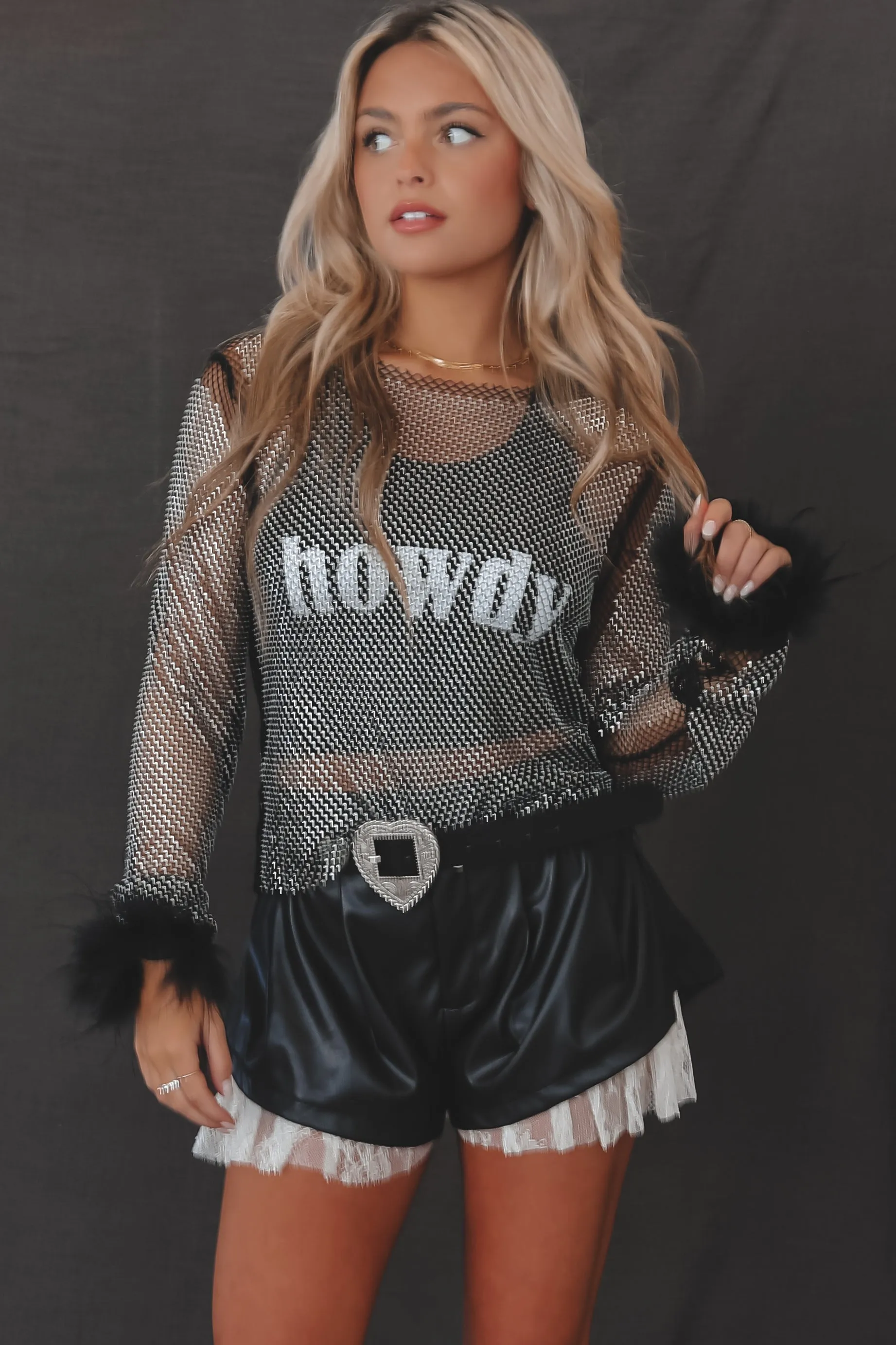 Make It Known Mesh Long Sleeve Sequin Top