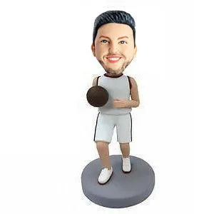 Male Basketball Player in White Sportswear Custom Figure Bobblehead