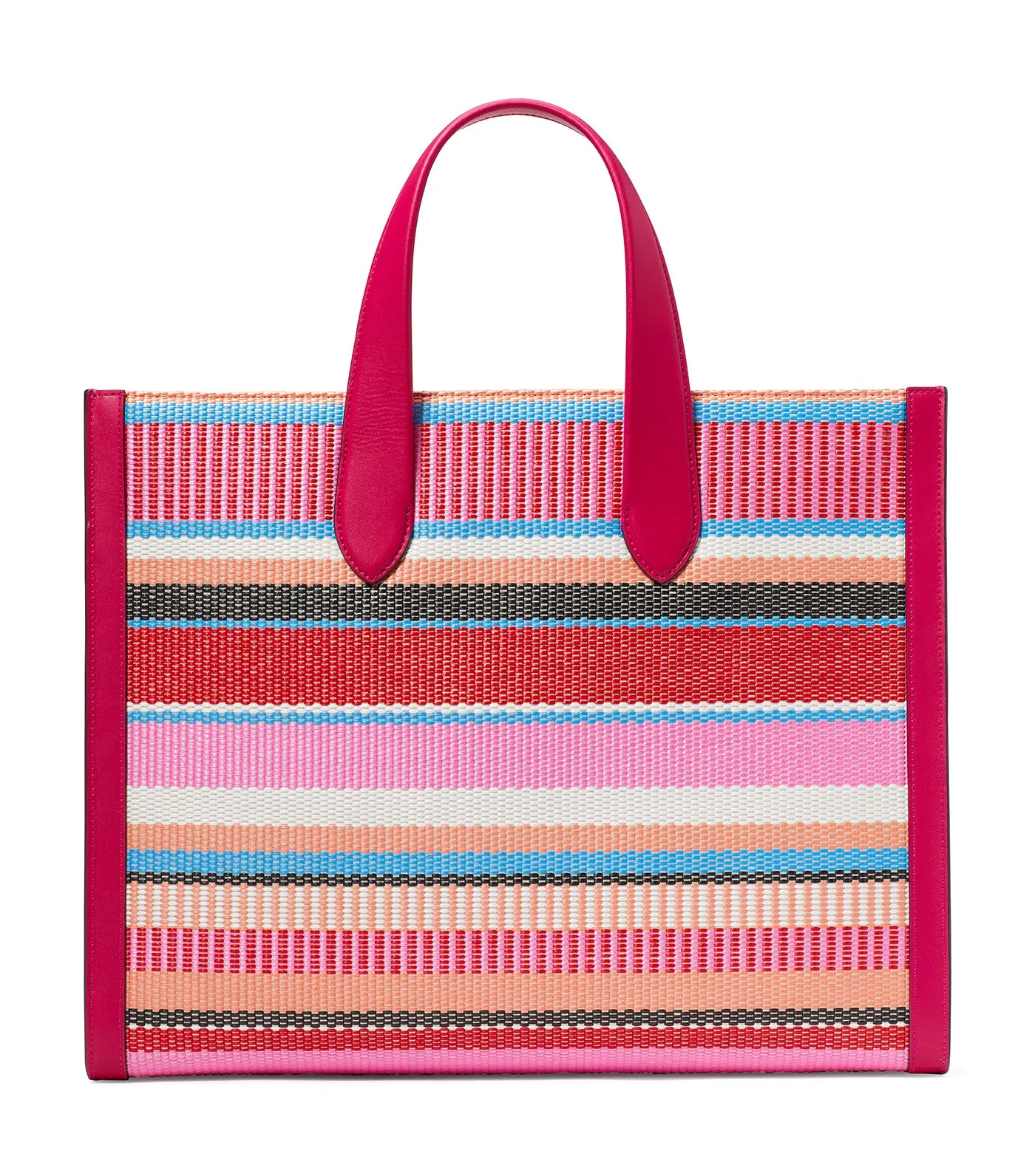 Manhattan Striped Woven Straw Large Tote Wild Raspberry Multi