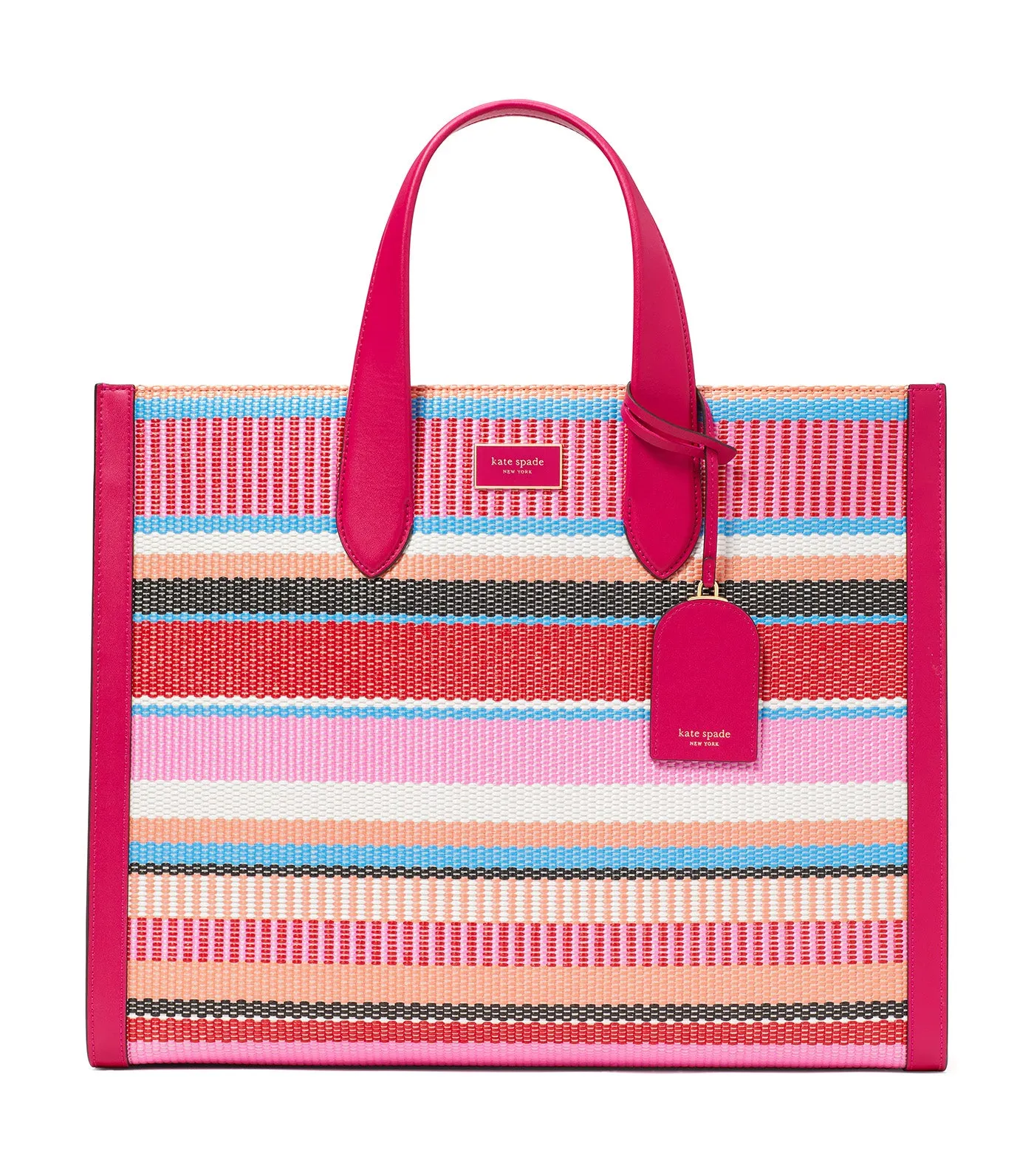 Manhattan Striped Woven Straw Large Tote Wild Raspberry Multi