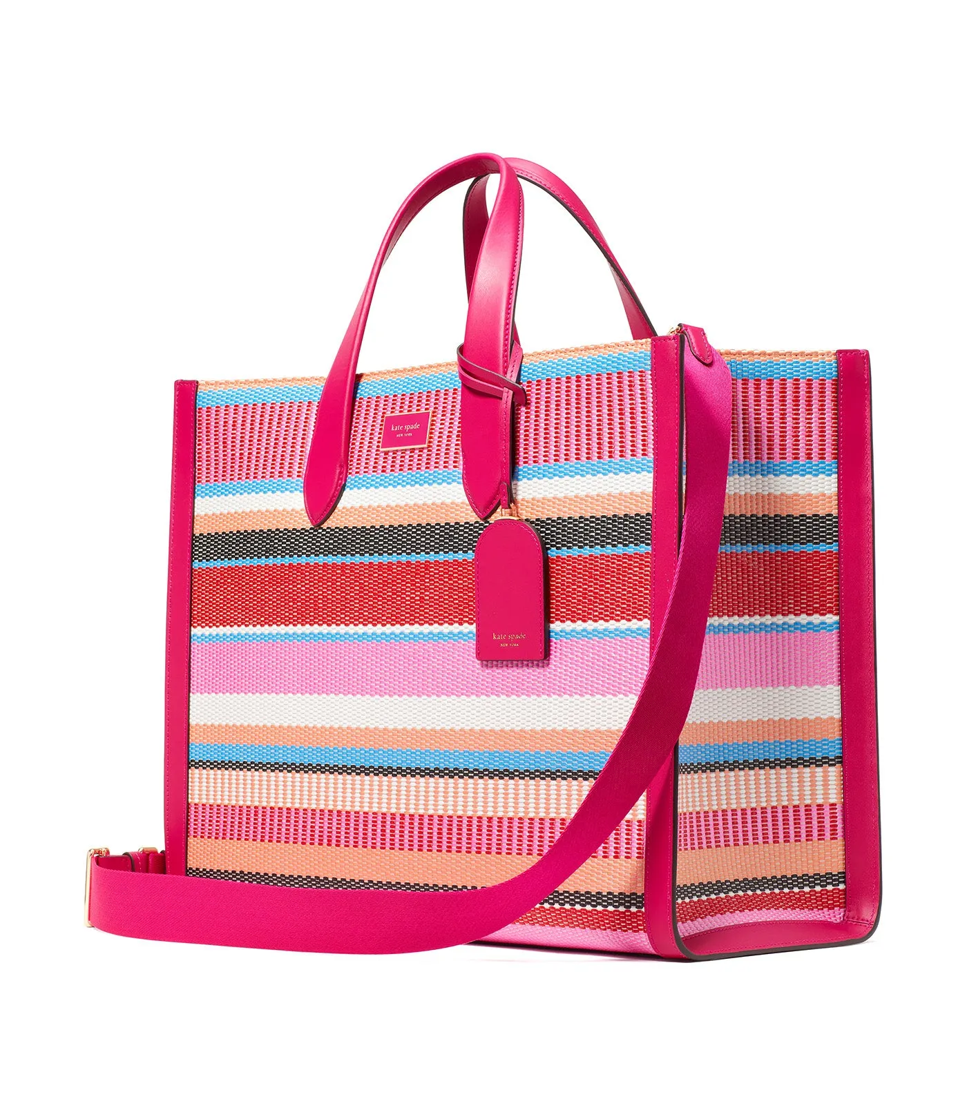 Manhattan Striped Woven Straw Large Tote Wild Raspberry Multi