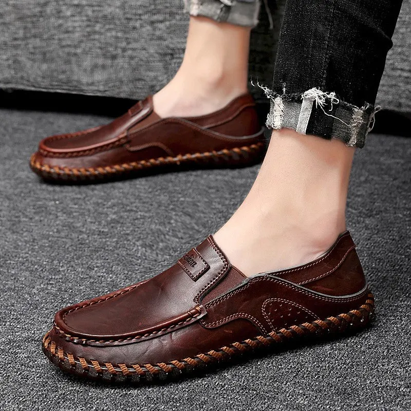 Man's leather vintage fashion joker wide leisure flat loafers