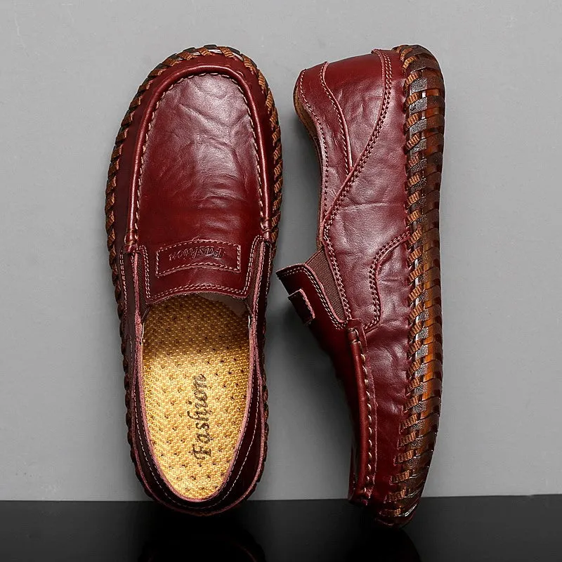 Man's leather vintage fashion joker wide leisure flat loafers