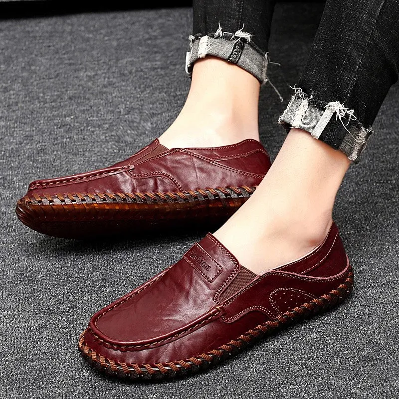 Man's leather vintage fashion joker wide leisure flat loafers