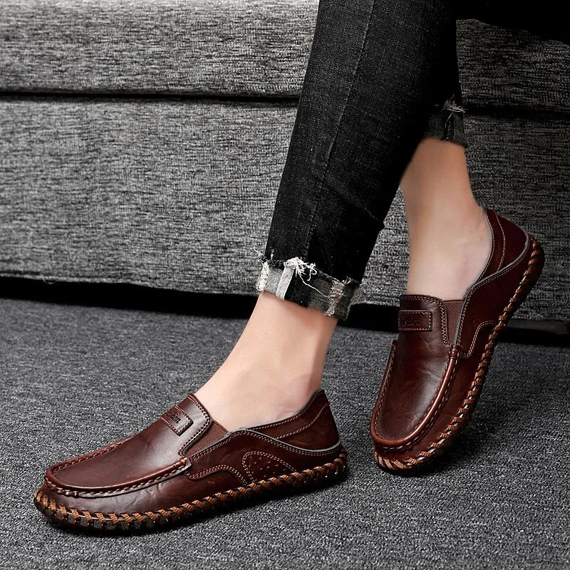 Man's leather vintage fashion joker wide leisure flat loafers