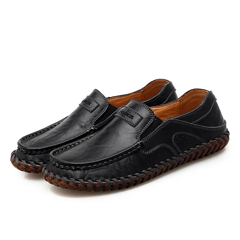 Man's leather vintage fashion joker wide leisure flat loafers