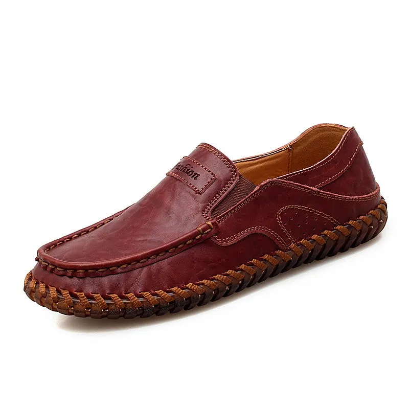 Man's leather vintage fashion joker wide leisure flat loafers