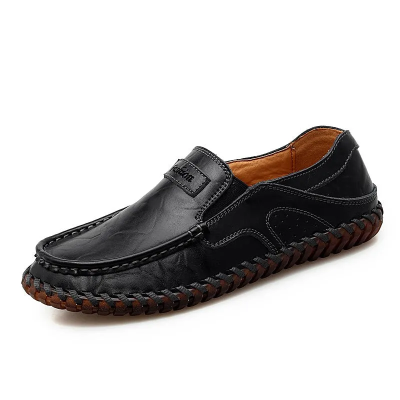 Man's leather vintage fashion joker wide leisure flat loafers