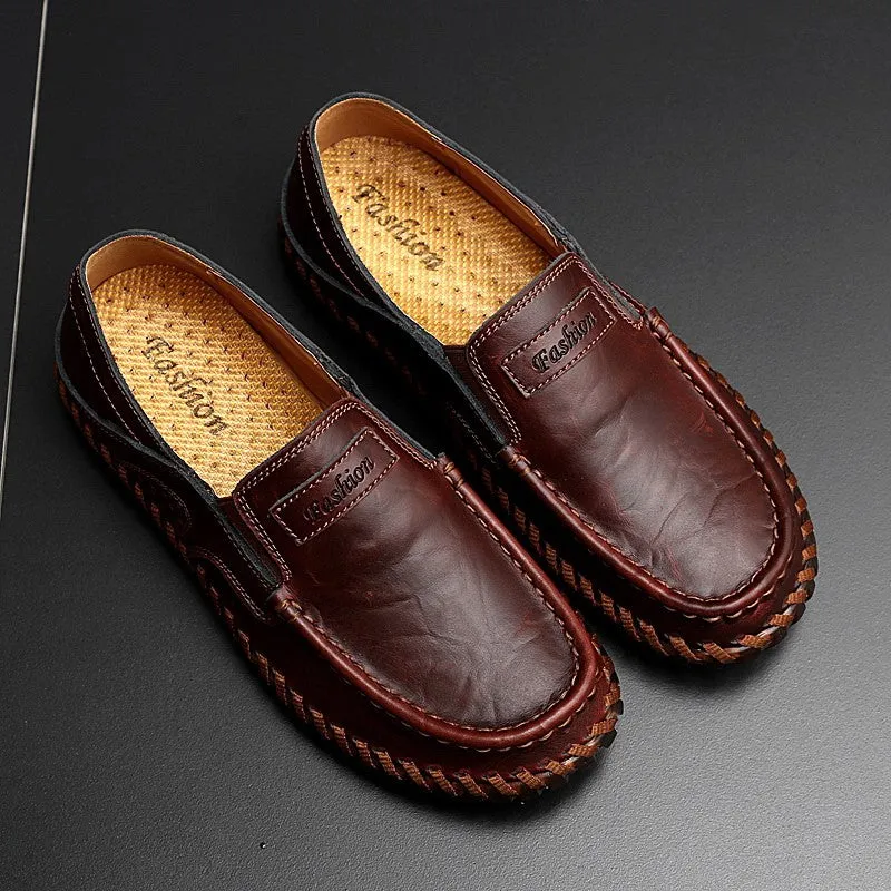 Man's leather vintage fashion joker wide leisure flat loafers