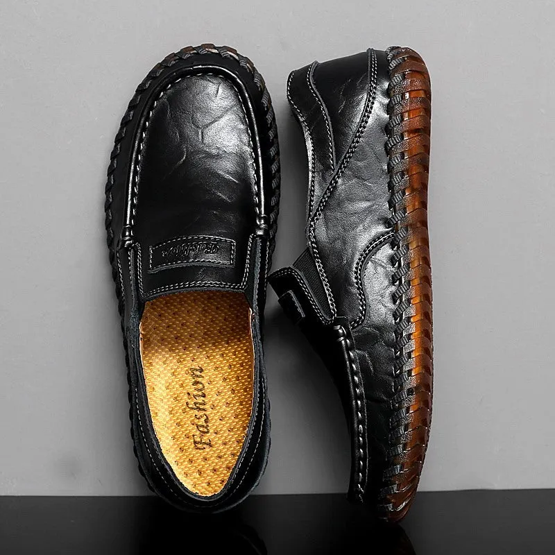 Man's leather vintage fashion joker wide leisure flat loafers