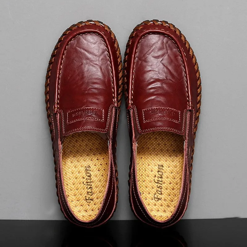 Man's leather vintage fashion joker wide leisure flat loafers